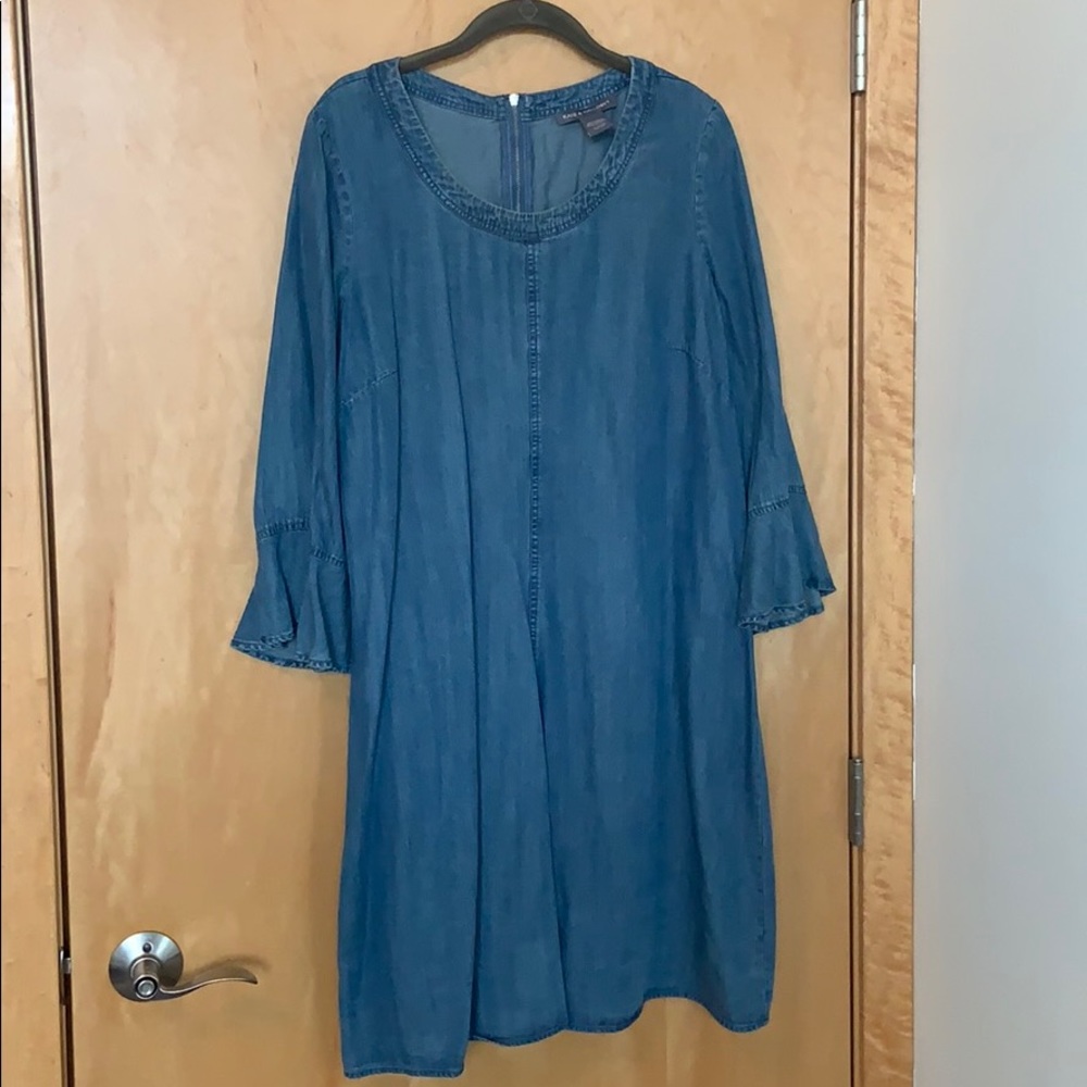“Denim” swing dress with bell sleeves